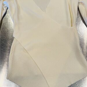 Women's Cream Ribbed Wrap Sweater